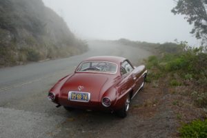 1953 Fiat Supersonic 8v Ghia - parked on misty road, back view