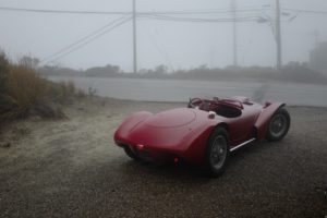 1952 Siata 208 CS Corsa Spider on misty road front view
