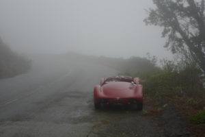 1952 Siata 208 CS Corsa Spider on misty road back view
